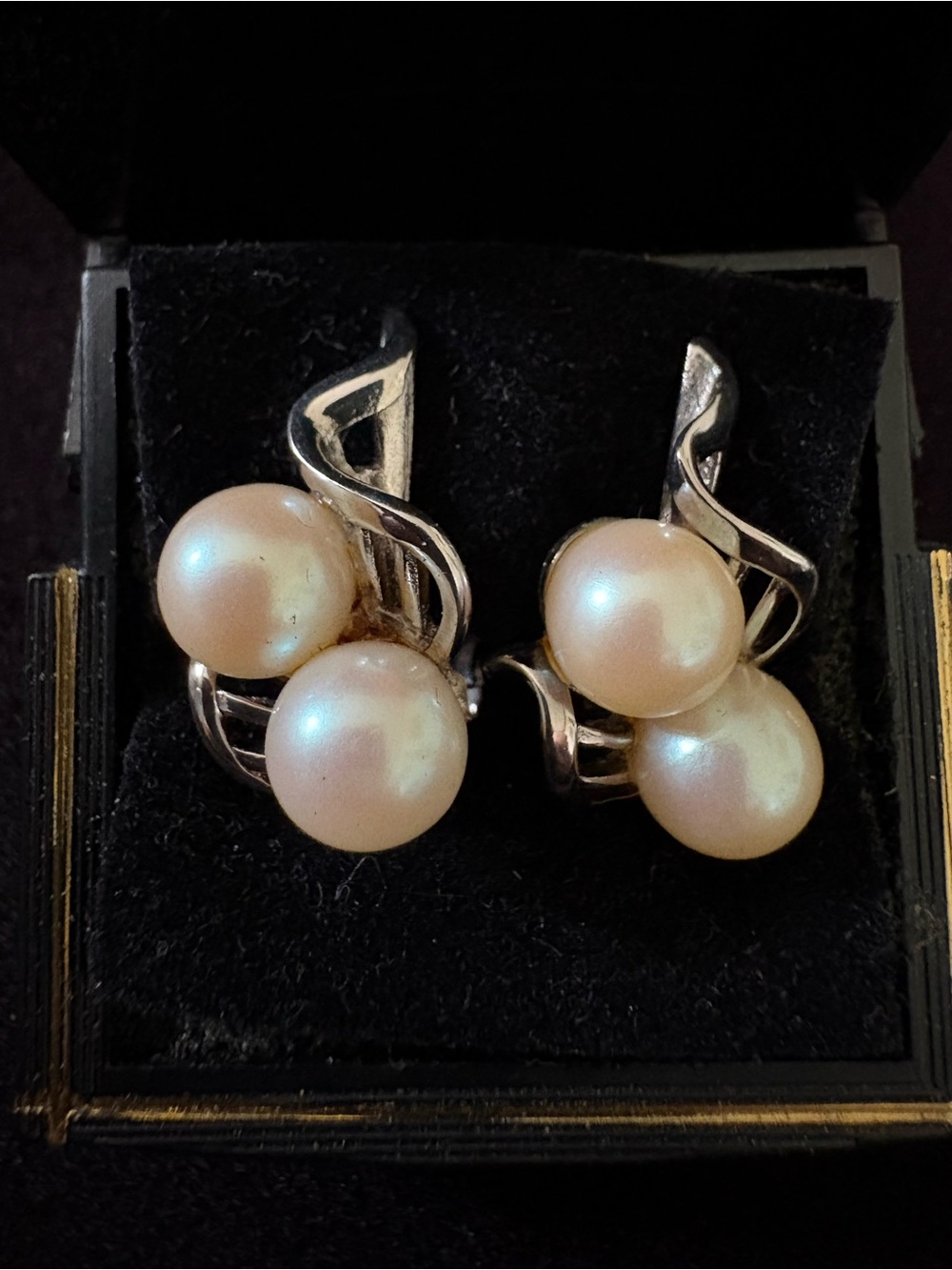 Vintage Richelieu Faux Pearl Clip On Earrings Silver Tone Mid Century
